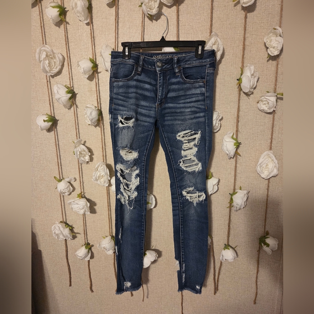 American Eagle Outfitters Ripped Blue Skinny Jeans